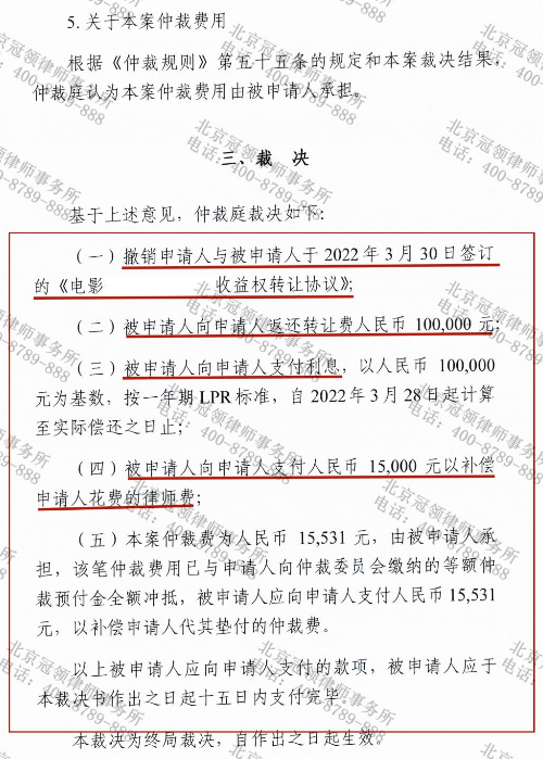 电影投资收益权转让迷雾重重,冠领律师拨云见日助委托人追回10万本金加利息-4 电影投资收益权转让迷雾重重,冠领律师拨云见日助委托人追回10万本金加利息-4
